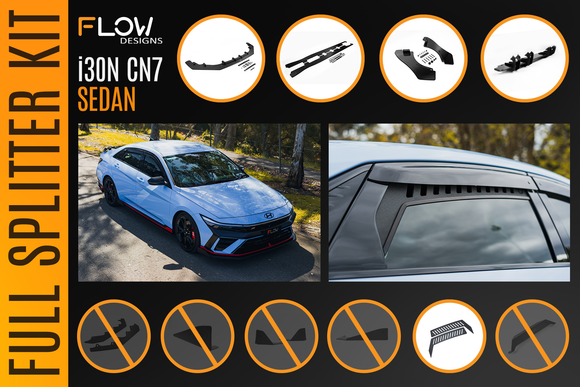FLOW Designs  CN7 V2 Elantra N Sedan Facelift V2 - 2024 Full Lip Splitter Set - MODE Auto Concepts