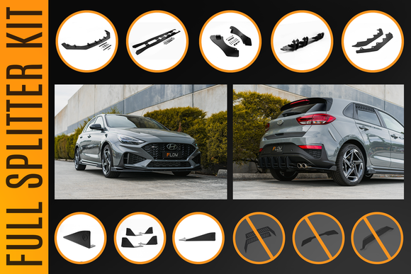 FLOW Designs  i30N-Line Hatch PDe.V6 FL 2024+ Full Lip Splitter Set - MODE Auto Concepts