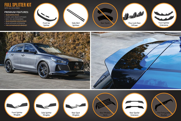 FLOW Designs  i30 Hatch PD1, PD2 2018-2020 Full Lip Splitter Set with Flow-Lock Rear Diffuser - MODE Auto Concepts