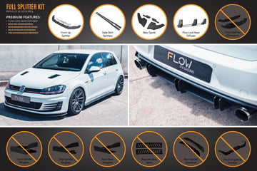 FLOW Designs  MK7 Golf GTI Full Lip Splitter Set with Flow-Lock Rear Diffuser - MODE Auto Concepts
