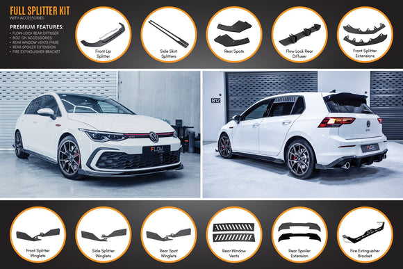 FLOW Designs  MK8 Golf GTI Full Lip Splitter Set - MODE Auto Concepts