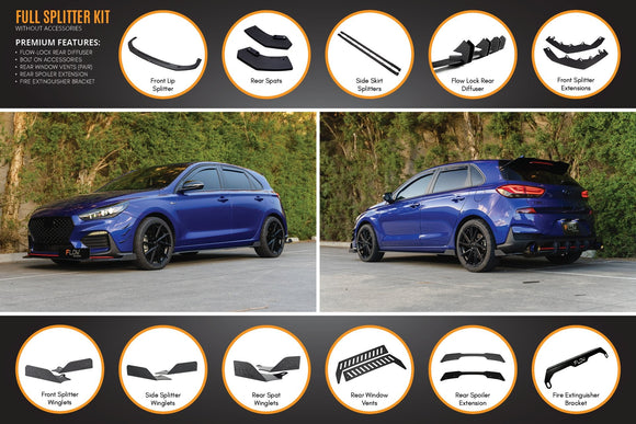 FLOW Designs  i30 N Line Hatch PD (2018-Current) Full Splitter Lip Set - MODE Auto Concepts