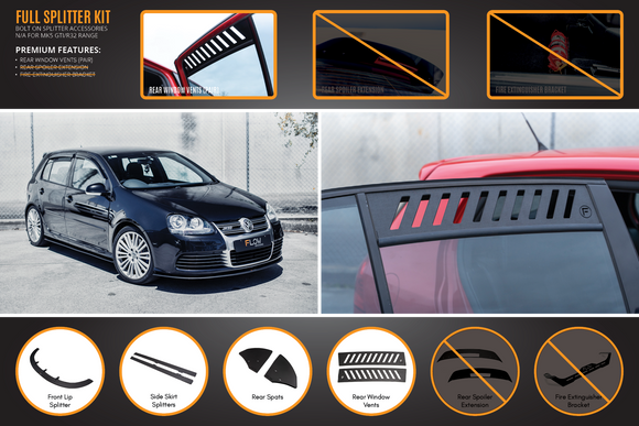 FLOW Designs  MK5 Golf R32 Full Lip Splitter Set - MODE Auto Concepts
