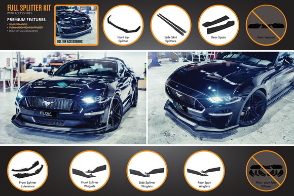 FLOW Designs  GT Mustang S550 FN Full Lip Splitter Set - MODE Auto Concepts