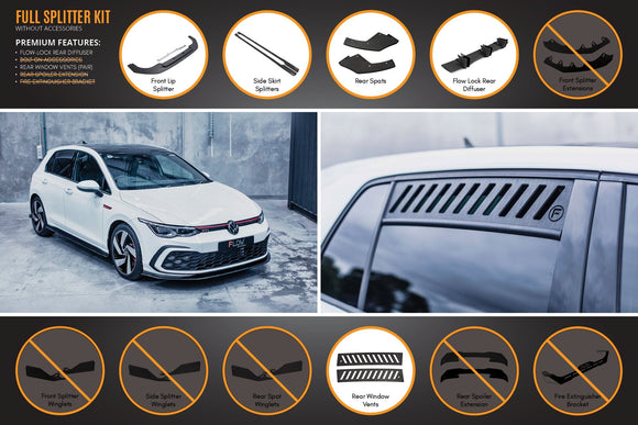 FLOW Designs  MK8 Golf GTI Full Lip Splitter Set - MODE Auto Concepts