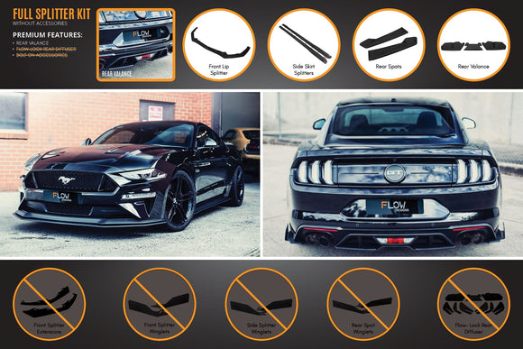 FLOW Designs  GT Mustang S550 FN Full Lip Splitter Set - MODE Auto Concepts
