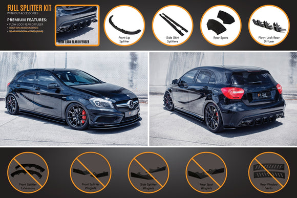 FLOW Designs  A45 AMG W176 (PFL) Full Lip Splitter Set - MODE Auto Concepts