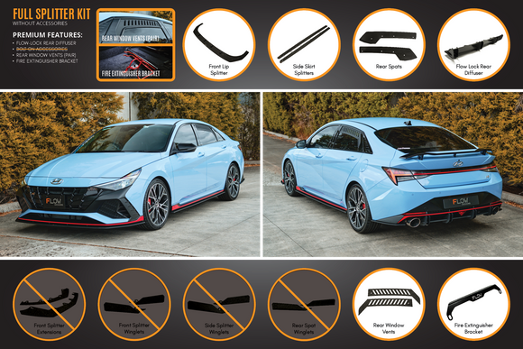FLOW Designs  CN7 Elantra N Sedan 2021 Full Lip Splitter Set - MODE Auto Concepts