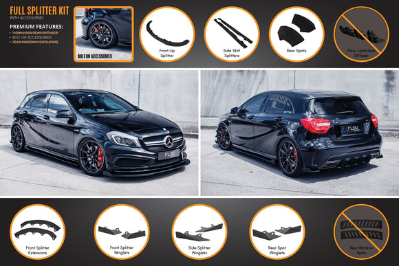 FLOW Designs  A45 AMG W176 (PFL) Full Lip Splitter Set - MODE Auto Concepts