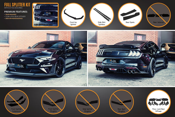 FLOW Designs  GT Mustang S550 FN Full Lip Splitter Set - MODE Auto Concepts