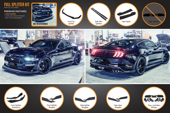 FLOW Designs  GT Mustang S550 FN Full Lip Splitter Set - MODE Auto Concepts