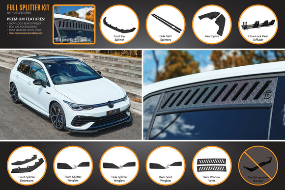 FLOW Designs  MK8 Golf R Full Lip Splitter Set - MODE Auto Concepts