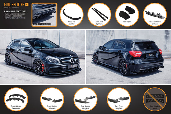 FLOW Designs  A45 AMG W176 (PFL) Full Lip Splitter Set - MODE Auto Concepts
