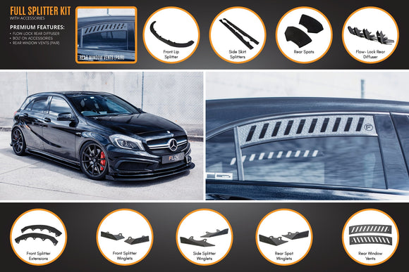 FLOW Designs  A45 AMG W176 (PFL) Full Lip Splitter Set - MODE Auto Concepts