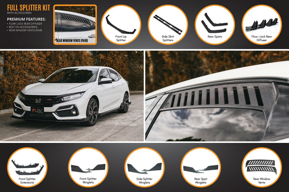 FLOW Designs  FK4/FK7 Civic RS Hatch FL Full Lip Splitter Set - MODE Auto Concepts