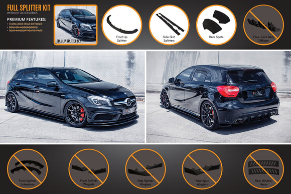 FLOW Designs  A45 AMG W176 (PFL) Full Lip Splitter Set - MODE Auto Concepts