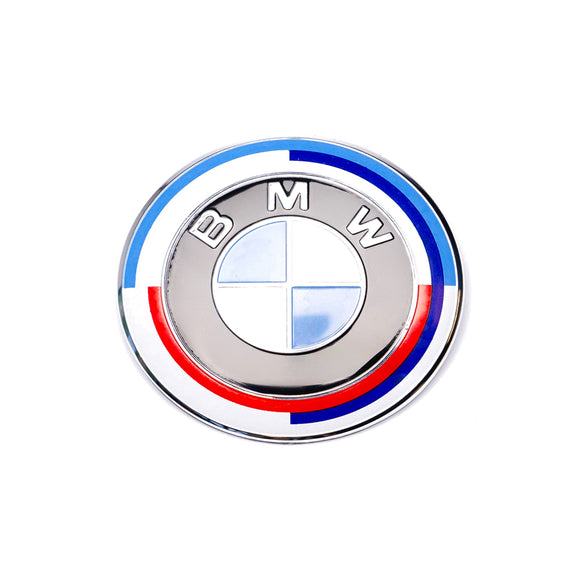 Emblex BMW 50th Anniversary Style Front Badge Emblem for BMW E-Series 1M E82 M3 E90 E92 M5 E60 M6 E63 & 1 3 5 6 7 Series E88 E91 E61 E64 E65 - MODE Auto Concepts