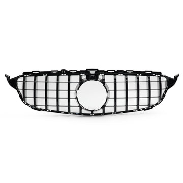 Exon Gloss Black w. Chrome Strip Panamericana GT Style Grille for Mercedes Benz C-Class & C43 AMG (W205) (15-21) - MODE Auto Concepts