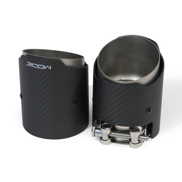 MODE Design 3.75" (95mm) Carbon Angle Cut Clamp-On Exhaust Tips for BMW 535i F10 F11 640i F06 F12 F13 320i 330i 330e G20 G21 inc. xDrive & Diesel - MODE Auto Concepts