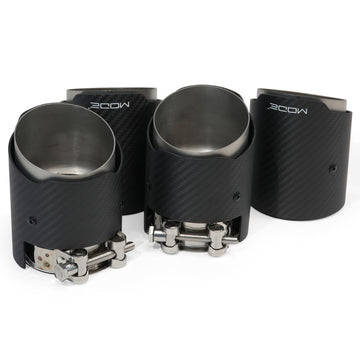 MODE Design 3.75" (95mm) Carbon Angle Cut Clamp-On Exhaust Tips for BMW M3 F80 M4 F82 & M2 Competition F87 M5 F10 M6 F06 F12 F13 - MODE Auto Concepts