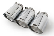 Stainless steel tail pipe set consisting of 3 tail pipes OD 102 mm angled, straight cut, chromed, with adjustable spherical clamp connection