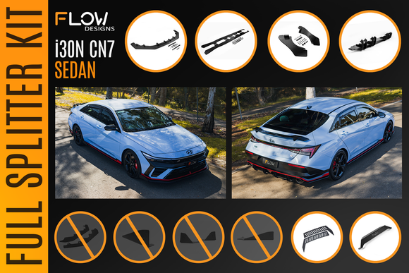 FLOW Designs  CN7 V2 Elantra N Sedan Facelift V2 - 2024 Full Lip Splitter Set - MODE Auto Concepts