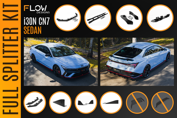 FLOW Designs  CN7 V2 Elantra N Sedan Facelift V2 - 2024 Full Lip Splitter Set - MODE Auto Concepts