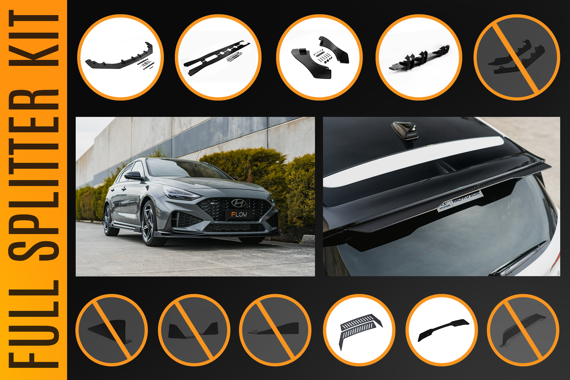FLOW Designs  i30N-Line Hatch PDe.V6 FL 2024+ Full Lip Splitter Set - MODE Auto Concepts
