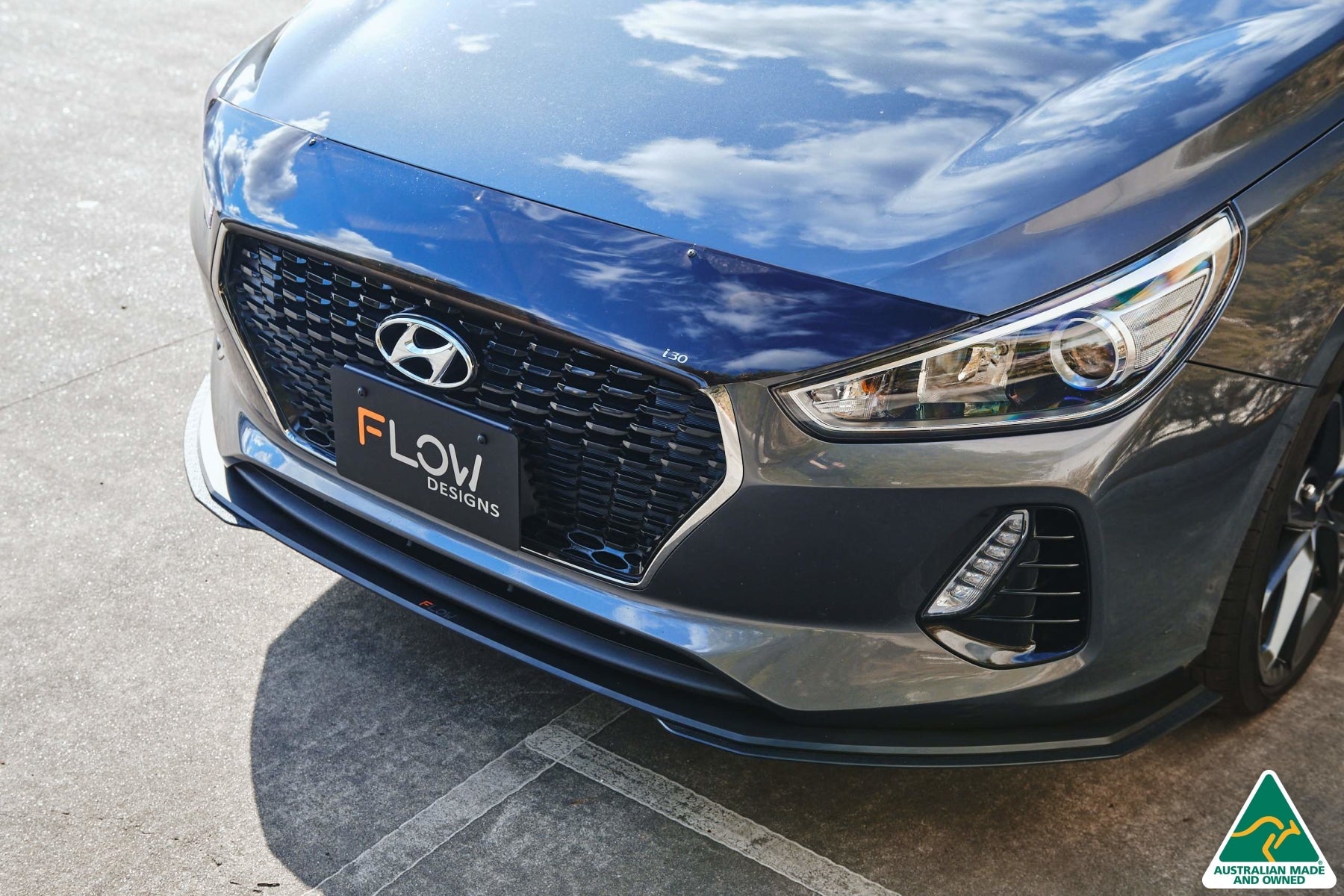 FLOW Designs  i30 Hatch PD1, PD2 2018-2020 Front Lip Splitter & Mounting Brace - MODE Auto Concepts