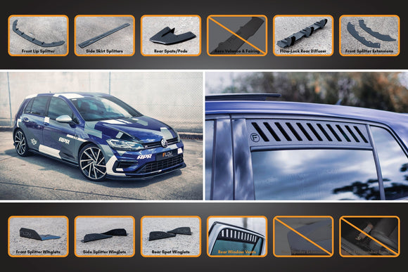 FLOW Designs  MK7.5 Golf R Full Lip Splitter Set with Flow-Lock Rear Diffuser - MODE Auto Concepts