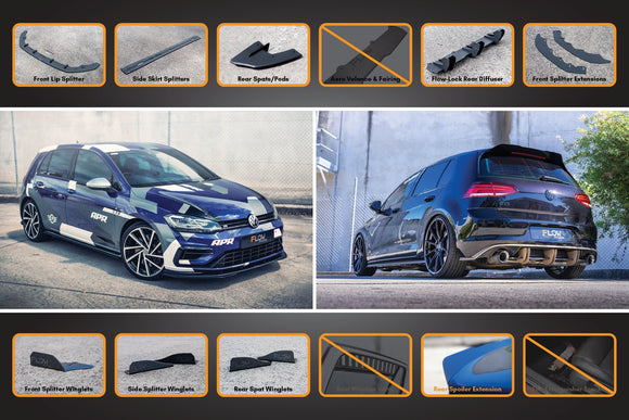 FLOW Designs  MK7.5 Golf R Full Lip Splitter Set with Flow-Lock Rear Diffuser - MODE Auto Concepts