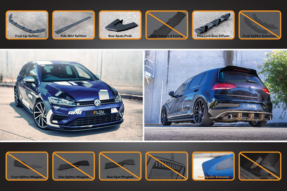 FLOW Designs  MK7.5 Golf R Full Lip Splitter Set with Flow-Lock Rear Diffuser - MODE Auto Concepts