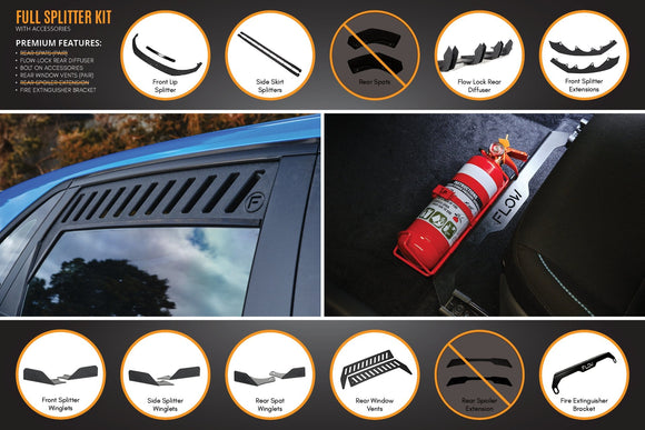 FLOW Designs  i30 Hatch PD1, PD2 2018-2020 Full Lip Splitter Set with Flow-Lock Rear Diffuser - MODE Auto Concepts