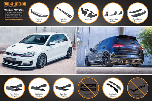 FLOW Designs  MK7 Golf GTI Full Lip Splitter Set with Flow-Lock Rear Diffuser - MODE Auto Concepts