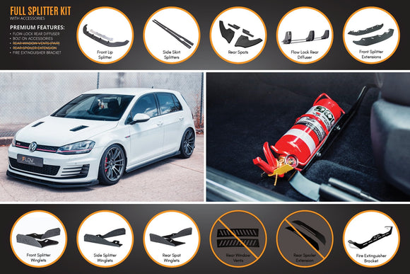 FLOW Designs  MK7 Golf GTI Full Lip Splitter Set with Flow-Lock Rear Diffuser - MODE Auto Concepts