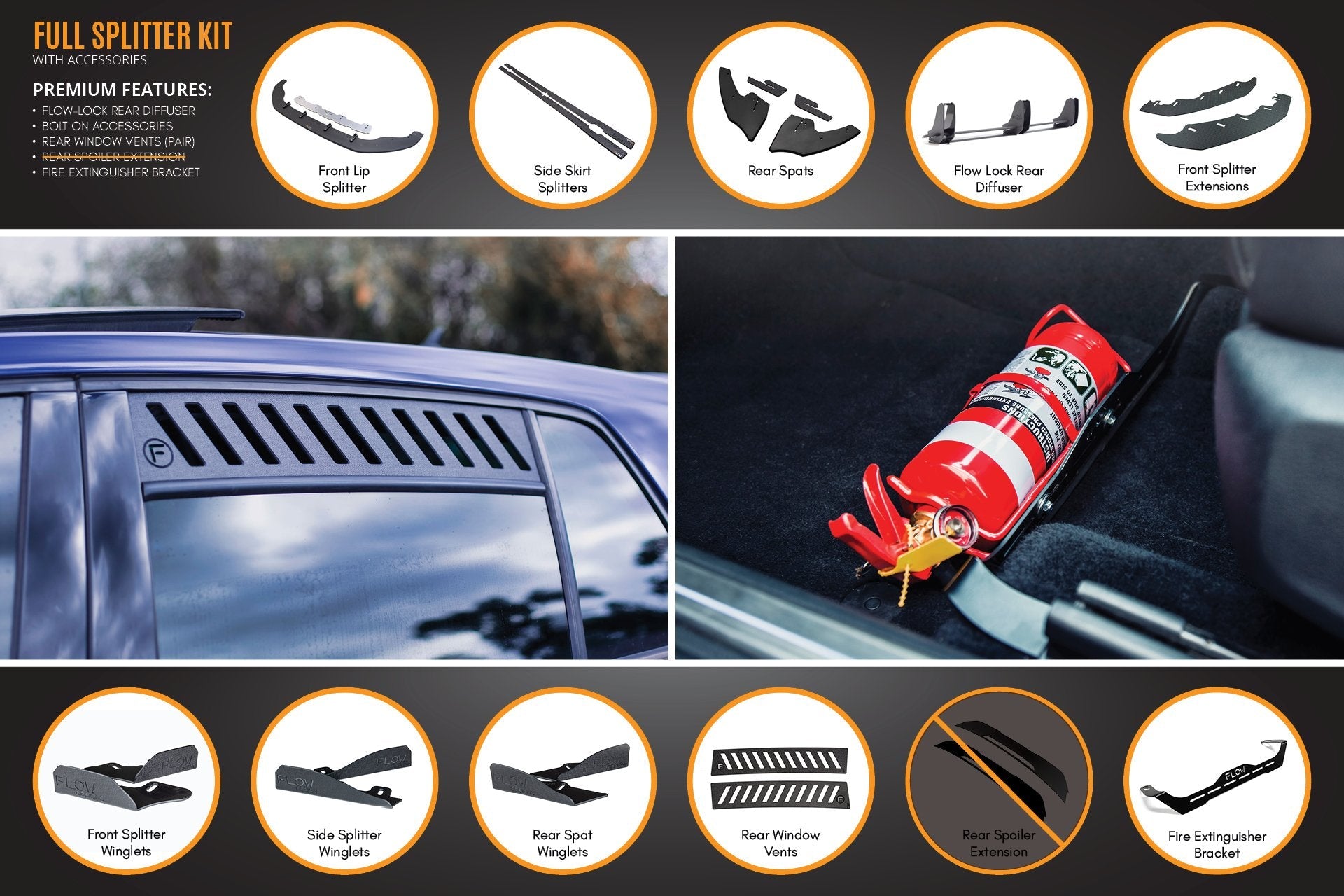 FLOW Designs  MK7 Golf GTI Full Lip Splitter Set with Flow-Lock Rear Diffuser - MODE Auto Concepts