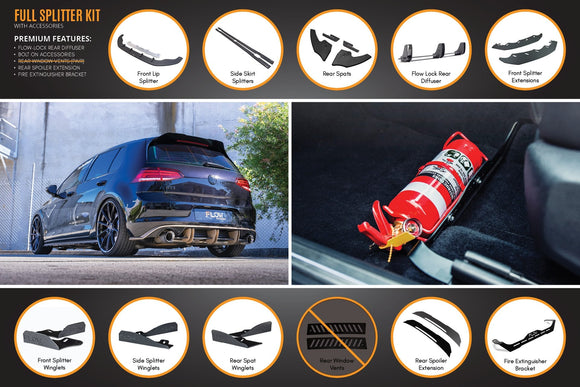 FLOW Designs  MK7 Golf GTI Full Lip Splitter Set with Flow-Lock Rear Diffuser - MODE Auto Concepts