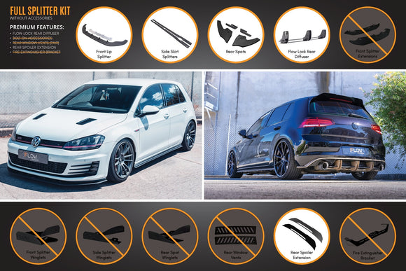 FLOW Designs  MK7 Golf GTI Full Lip Splitter Set with Flow-Lock Rear Diffuser - MODE Auto Concepts