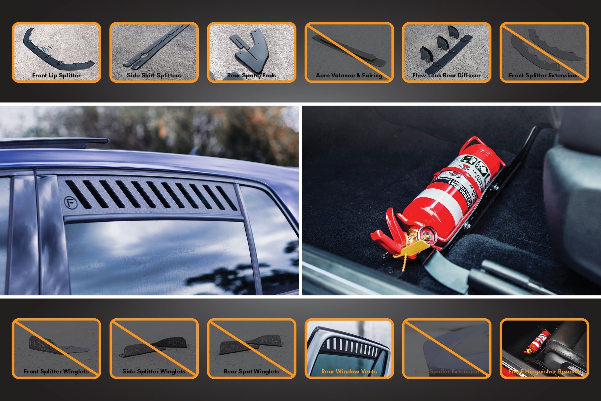 FLOW Designs  MK7.5 Golf GTI Full Lip Splitter Set with Flow-Lock Rear Diffuser