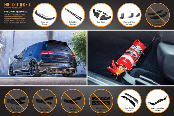 FLOW Designs  MK7 Golf GTI Full Lip Splitter Set with Flow-Lock Rear Diffuser - MODE Auto Concepts