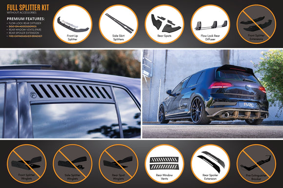 FLOW Designs  MK7 Golf GTI Full Lip Splitter Set with Flow-Lock Rear Diffuser - MODE Auto Concepts