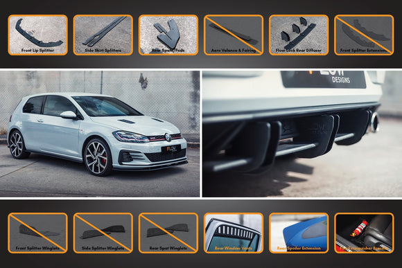 FLOW Designs  MK7.5 Golf GTI Full Lip Splitter Set with Flow-Lock Rear Diffuser - MODE Auto Concepts