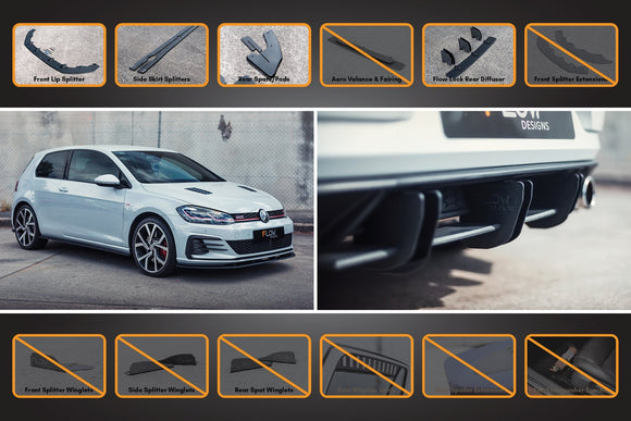 FLOW Designs  MK7.5 Golf GTI Full Lip Splitter Set with Flow-Lock Rear Diffuser - MODE Auto Concepts