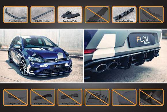FLOW Designs  MK7.5 Golf R Full Lip Splitter Set with Flow-Lock Rear Diffuser - MODE Auto Concepts