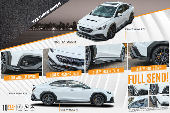 FLOW Designs  VB WRX Full Lip Splitter Set (TEXTURED BLACK) - MODE Auto Concepts