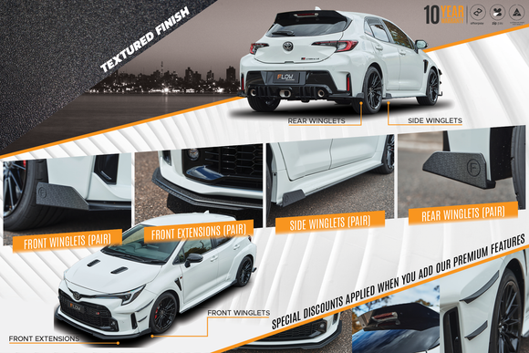 FLOW Designs  Corolla GR Full Lip Splitter Set (TEXTURED BLACK) - MODE Auto Concepts
