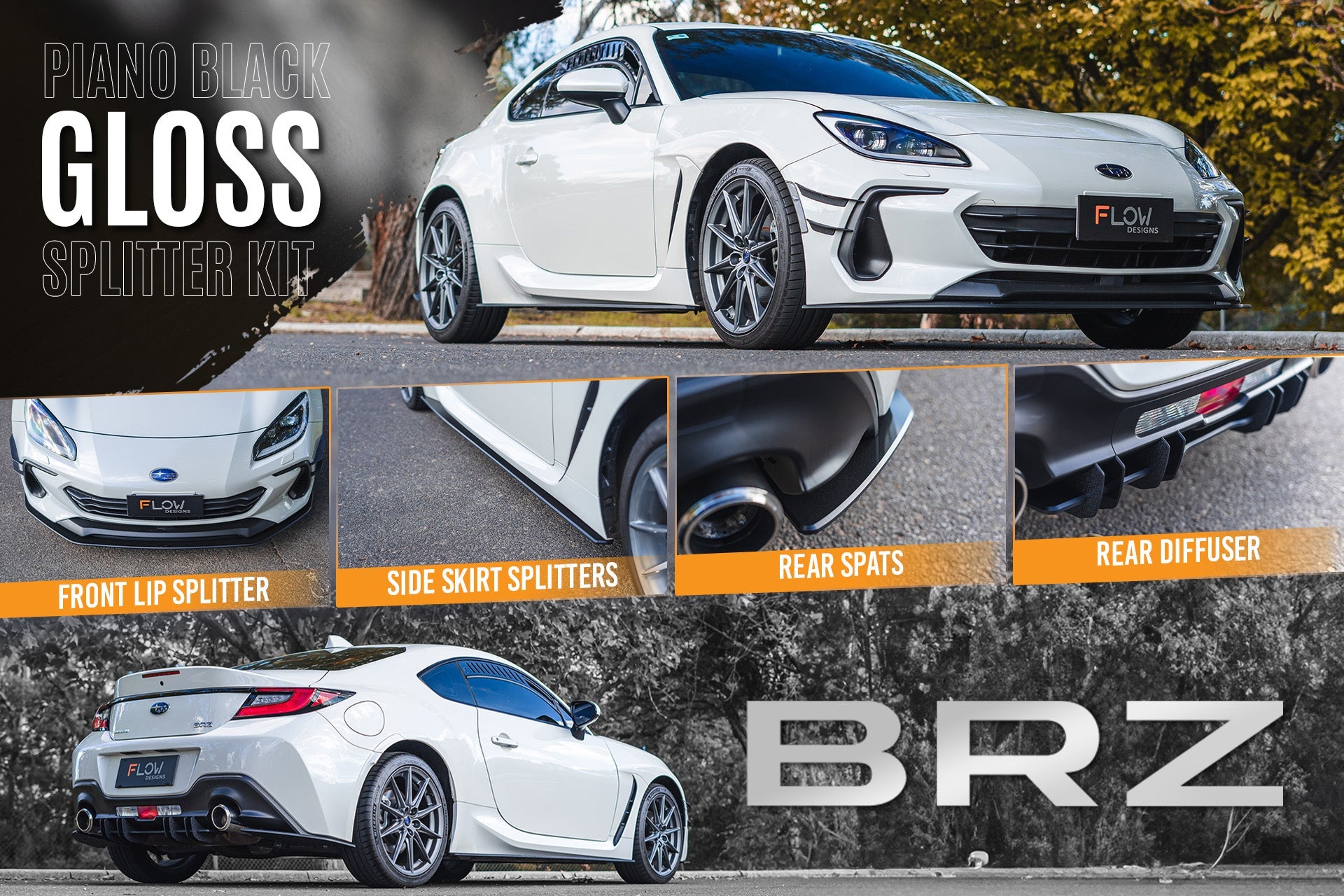 FLOW Designs  ZD8 BRZ Full Lip Splitter Set (GLOSS BLACK) - MODE Auto Concepts