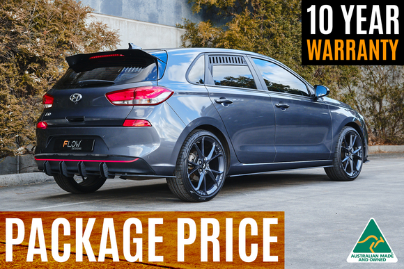 FLOW Designs  i30 Hatch PD1, PD2 2018-2020 Full Lip Splitter Set with Flow-Lock Rear Diffuser - MODE Auto Concepts