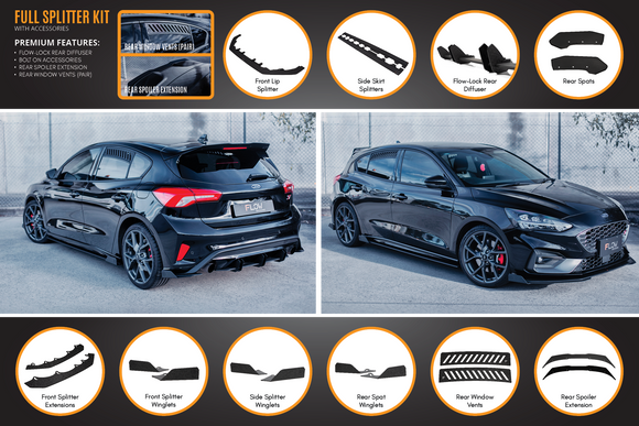 FLOW Designs  MK4 & MK4.5 Focus ST Full Lip Splitter Set - MODE Auto Concepts