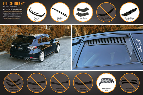 FLOW Designs  Impreza WRX/RS G3 Hatch PFL Full Lip Splitter Set - MODE Auto Concepts